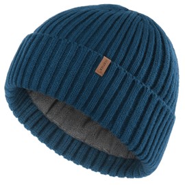 FURTALK Beanie Hat Men Women Fleece Lined Winter Hats Warm Thermal Hat Knit Cuffed Beanie Unisex Plain Skull Cap Blue