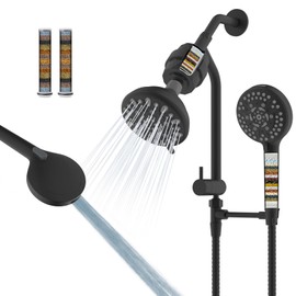 Filtered Shower Heads, All Metal Dual Shower Head with Easy Reach Handheld Spary Combo, 3-Way High Pressure 70 Modes Rainfall Showerhead, 71" Hose, Shower Bracket, 20 Stage Shower Filter, Matte Black