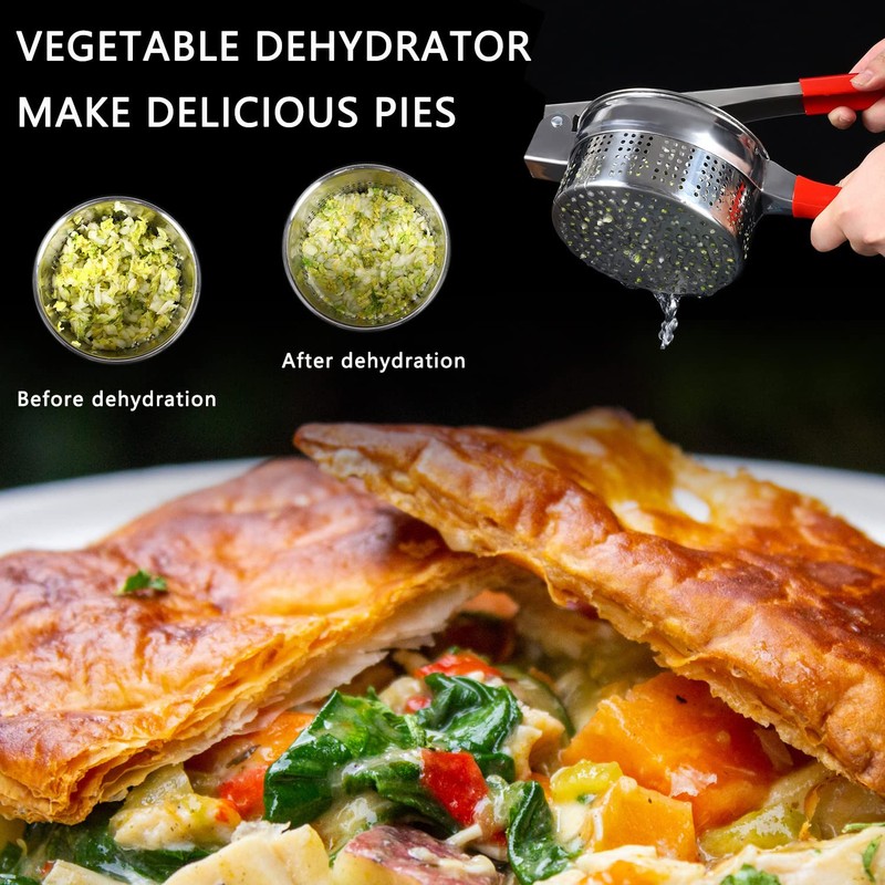 ZECARFA Stainless Steel Vegetable Squeezer, Upgrade Non-Slip Red Silicone Handle,Filling
