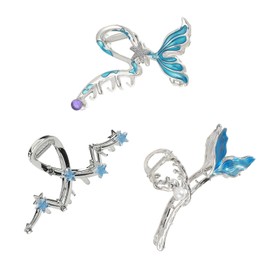 Ocean Sea Metal Hair Claw Clips 3PCS Large Fishtail Celestial Star Nonslip Hair Barrettes Strong Hold Hair Clamps Styling Hair Accessories for Women Girls Long Curly Hair