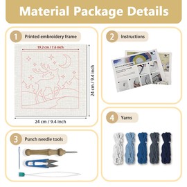 DOODLREAM Deer Under Moon Punch Needle Embroidery Kit for Adult Beginner, 24 cm Punch Stitching Craft Set for Starter with Frame, Fabric Pattern, Threader, Yarn, Punch Needle