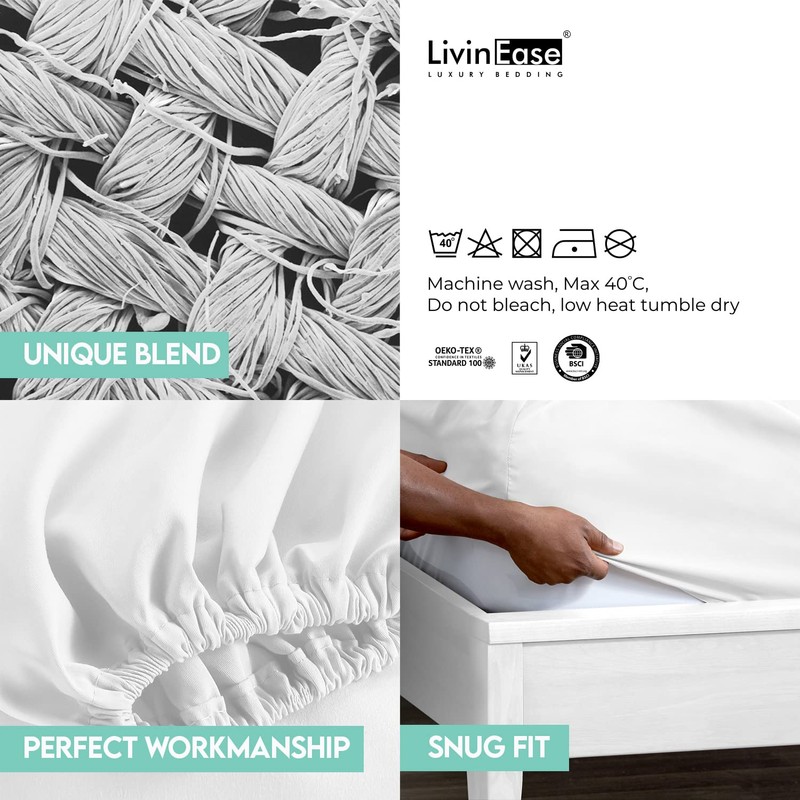 LivinEase Poly Cotton Double Fitted Sheet -26cm/10inch Deep Fitted Sheets
