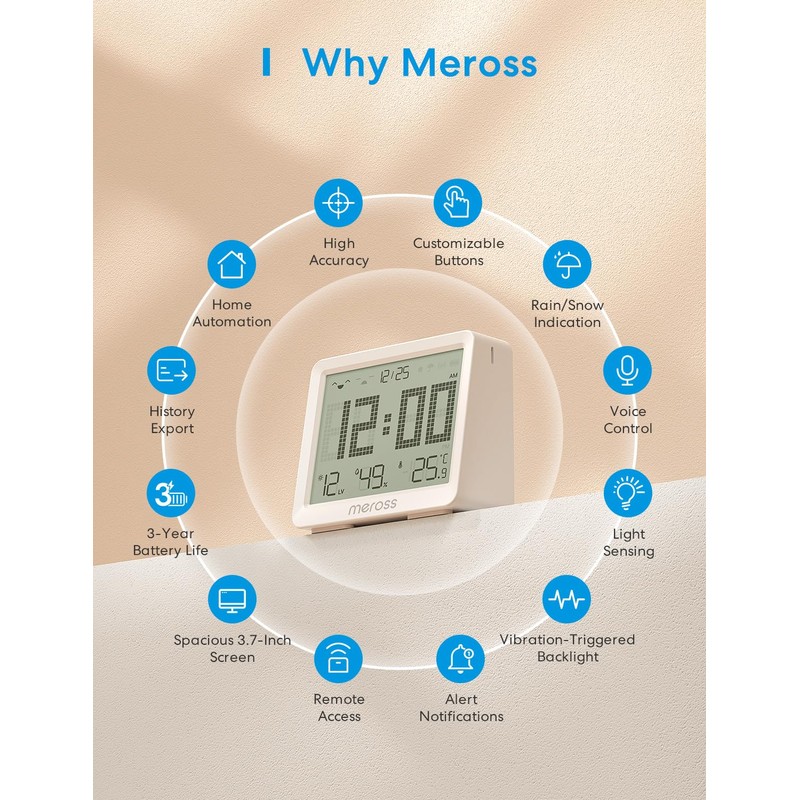 Meross Matte 10-in-1 Smart Thermometer Hygrometer (Hub Required) - Indoor