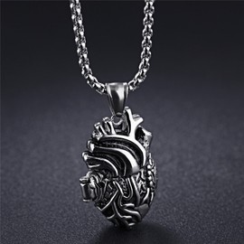 PAURO Men's Stainless Steel Anatomical Heart Pendant Necklace Black/Gold/Silver, Locket Style, Stainless Steel