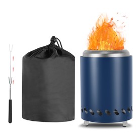 CAMPORG Portable Mini Fire Bowl Stainless Steel Camping with Travel Bag, 14 cm x 20 cm H, Smokeless Fire Bowl with Fork, Suitable for 1-2 People, Blue
