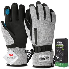 Hikenture Guantes de esquí para hombres y mujeres, guantes de snowboard impermeables Thinsulate, guantes de snowboard con visualización táctil aislados para clima frío, guantes de esquí cálidos a prueba de viento con bolsillo