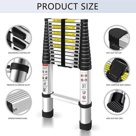 GXYWADY 14.5FT Telescoping Ladder Aluminum Extendable Telescopic Ladder Extendable Compact Loft Ladder for Household and Outdoor Working, 330lb Capacity