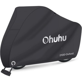 Ohuhu Bicycle Cover, Thick, Waterproof, 210D Ox, Includes Waterproof Tape, Anti-Theft, Windproof, UV Protection, Bike Cover, Lock Hole/Storage Bag, Black
