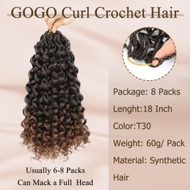 Herkeymidy GoGo Curl Crochet Hair 18 Inch 8 Packs Pre Looped Ocean Wave Crochet Hair Deep Twist Crochet Synthetic Braiding Hair for Women (T30, 18 Inches)