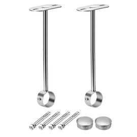 TOP-VIGOR Ceiling-Mount Bracket 25mm Dia, 300mm Height Wardrobe Pipe Bracket Shower Curtain Closet, Stainless Steel Wardrobe Rod Lever Support Holder Pipe Flange Socket 2Pcs