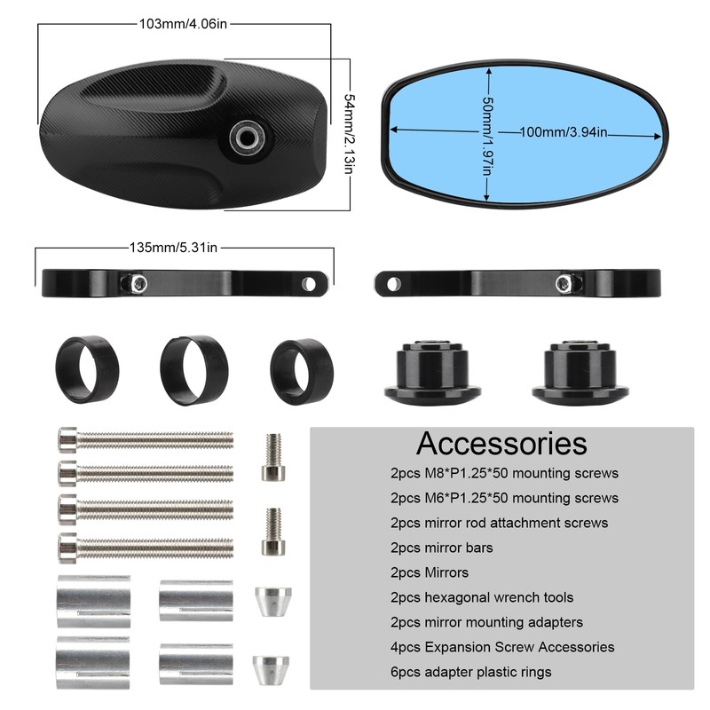 LKV Bar End Convex Mirrors Handlebar Anti-blue Rear View 360