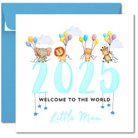 Printperfect - 2025 New Baby Card Baby Boy - Welcome To The World - New Arrival Card - Congratulations On Your New Baby - Nephew/Godson - Grandson/Great-Grandson - Boys - Born in 2025