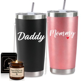 CUPLOOV Pregnancy Gifts for New Parents 20 Oz Mom and Dad Tumbler Set for First Time Moms Dads Expecting Parents to Be Mother's Day Father's Day Baby Shower Gender Reveal Presents (Rose Gold & Black)