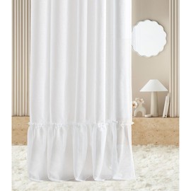 ROOM99 Elaine Curtain with Ruffle Tape 140 x 250 cm Width x Height Living Room Transparent Modern Scarf Living Room Bedroom White Ruffle 1 Piece