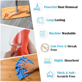 Puomue Microfiber Cleaning Cloth, 50 Pack Cleaning Rags with 5 Color Assorted, Absorbent and Lint Free Cleaning Cloth for Window, Household and Kitchen, 11"X11.5", (Blue/Yellow/Green/Orange/Red)