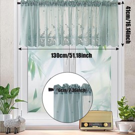 Lace Curtains for Windows Short, White Lace Tier Curtain, Valance Curtain with Rod Pocket for Kitchen or Bathroom Windows, Short Curtain for Home Decor, Festival Gift (1 piece, 130 x 41 cm) (Green)