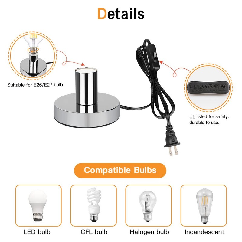 Helunsi Industrial Table Lamp Base, Silver E26 E27 Lamp Base