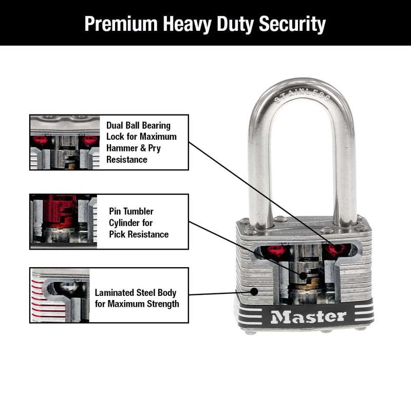 Master Lock 1SSQLF Stainless Steel Outdoor Padlock with Key, 4