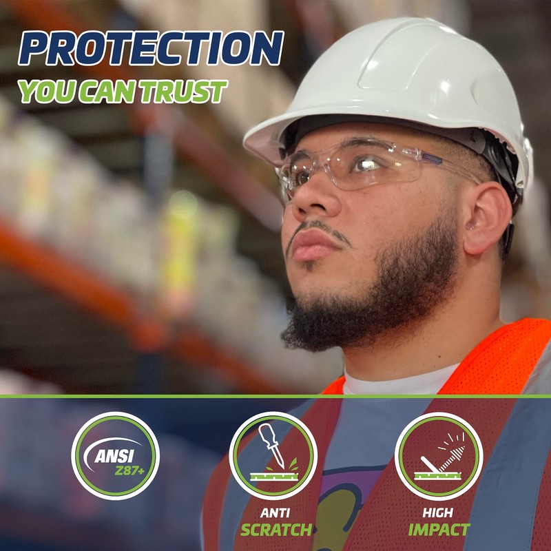 JORESTECH Safety Glasses, ANSI Z87+ Compliant, Wraparound Clear Impact-Resistant Polycarbonate