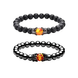 Yellow Chimes Black Obsidian Bracelet Set for Men and Boys - 2 Pcs Combo Anti-Swelling Beads - Birthday and for Husband