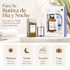 Set Facial de Sueros Ligeros 2 Piezas, Suero de Centella 30 ml y Esencia Facial Salmon Water 50 ml con Aplicador, Kit de Cuidado Diario para Rostro, Día y Noche
