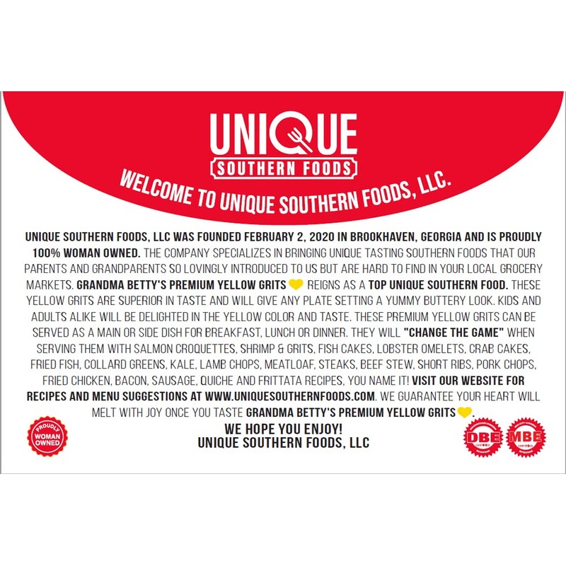 Grandma Betty's Yellow Grits, Gluten-Free, Sugar-Free, Sodium-Free, and Dairy-Free. Made