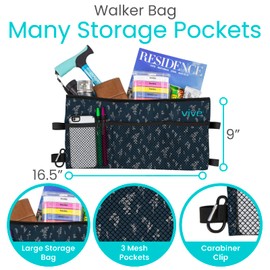 Vive Walker Bag - Accessories Basket Pouch for Seniors (Water Resistant) - Caddy Accessory Attachment for Folding, Rolling Walkers - Carry Storage Carrier Tote - Lightweight, Universal Size
