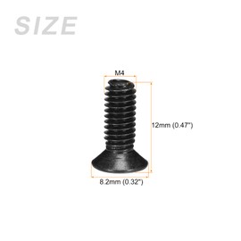 METALLIXITY 50pcs M4 x 12mm Flat Head Screws Carbon Steel Machine Screws for Eyeglass Watch Small Electronics Black