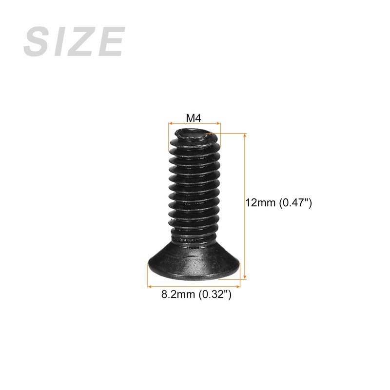 METALLIXITY 50pcs M4 x 12mm Flat Head Screws Carbon Steel