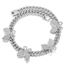 DXZNBEST 18 Inch 13mm Butterfly Cuban Necklace Collars Miami Butterfly Cuban Link Choker Iced Out Bling Butterfly Chain for Women Hip Hop Rapper Mother's Day Christmas