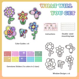 atydkug Suncatcher Craft Sets for Children, Craft DIY Diamond Toys for Girls, 6 Pieces Flowers Gemstone Art Painting Sets by Numbers 5D Gemstone Diamond Art Craft Kits for Boys 6-12