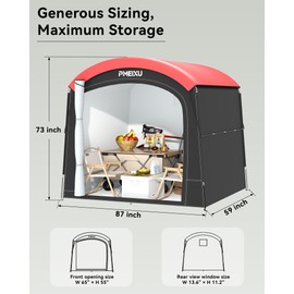 PMEIXU Oversized Outdoor Bike Storage Shed, Portable 210D Oxford PU4000 Bike Tent for 4-5 Bicycles, All-Weather Garden Storage for Motorcycles, Riding Lawn Mowers, Patio Furniture & Gardening Tools