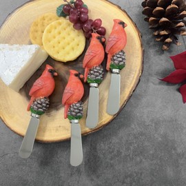 Supreme Housewares Winter Cardinal Cheese Spreaders, Hand-Painted Resin Handles with Stainless Steel Blades for Spreading Cream Cheese, Butter, Jam, or Sandwich, Set of 4
