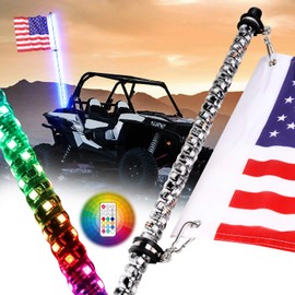 Nirider 4ft LED Whip Light with Flag Pole Remote Control Spiral RGB Chase Light Offroad Warning Lighted Antenna LED Whips for UTV, ATV, Off Road, Truck, Sand, Buggy Dune, RZR, Can-am, Boat