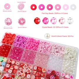 Valentine's Day Beads for Bracelet Making Kit, Love Pink Red Rose Clay Beads Crystal Pearl Gold Beading Set with Heart Kiss Charms for DIY Necklace Jewelry Making Kit Craft Gift