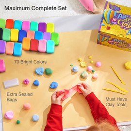 FlyFlag Air Dry Clay - 70 Colors, Soft & Ultra Light, Modeling Clay for Kids with Tools and Tutorials