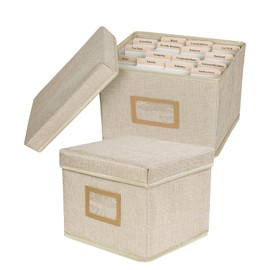 Lukeline Greeting Card Organizer and Storage Box with 15 Adjustable Dividers, Stores 140+ Cards, Suitable for Storing Greeting Cards, Envelopes, Stickers, Photos, Notecards and More (2 Pack-Beige)