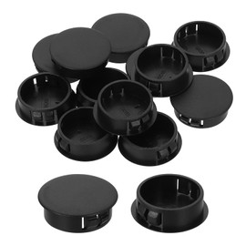 uxcell 15Pcs Plastic Hole Plugs, 30mm(1-3/16") Flush Type Panel Plugs, Round Snap Knockout Locking Plugs for Furniture Insert End Caps Panels, Black