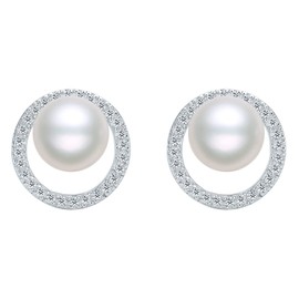 ZHOU LIU FU Earrings Silver 925 White Pearl Earrings 6-6.5 mm Gold Earrings Small Boho Earrings Vintage Earrings Pink Women's Earrings Freshwater Pearl Earrings Wedding, Sterling Silver Pearl, Pearl