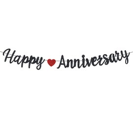 QYCX 1Pcs Anniversary Banner Happy Anniversary Banner Anniversary Party Decorations Glitter Happy Anniversary Banner Milestone Anniversary Party Decorations Black Banner for Wedding Anniversary Party Decorations Happy Anniversary Party Decorations Weddin