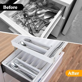 Multi-Compartment Desk Organizer with 2 Drawers, Durable Metal Construction, Adjustable Dividers, Office Supplies Storage for Home and Work (White)