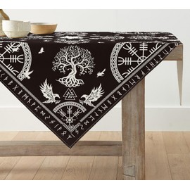 Artoid Mode Viking Tree of Life Raven Helmet of Awe Table Linen, Seasonal Kitchen Table Decoration, Indoor, Holiday, Party Decor, 85 x 85 cm