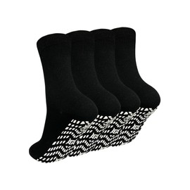 ZAKASA Non-slip Mens Slipper Socks: Grip Socks Mens Cotton Anti Slip Socks Hospital Anti Skid Sock Men Athletic Sports Grippy Sock UK 9-11 Black-4 Pairs