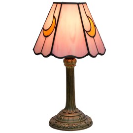 wecrejoni Tiffany Lamp Bedside Table Lamp-Nightstand,Stained Glass Lamp for Bedroom Dorm Living Kitchen, Aesthetic Cute Home Decor Gift (OFU1170-Pink Moon)