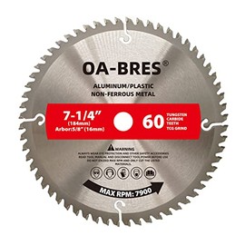 7-1/4-Inch 60 Tooth Aluminum Non-Ferrous Metal Saw Blade with 5/8-Inch Arbor, Upgrade TCG Grind
