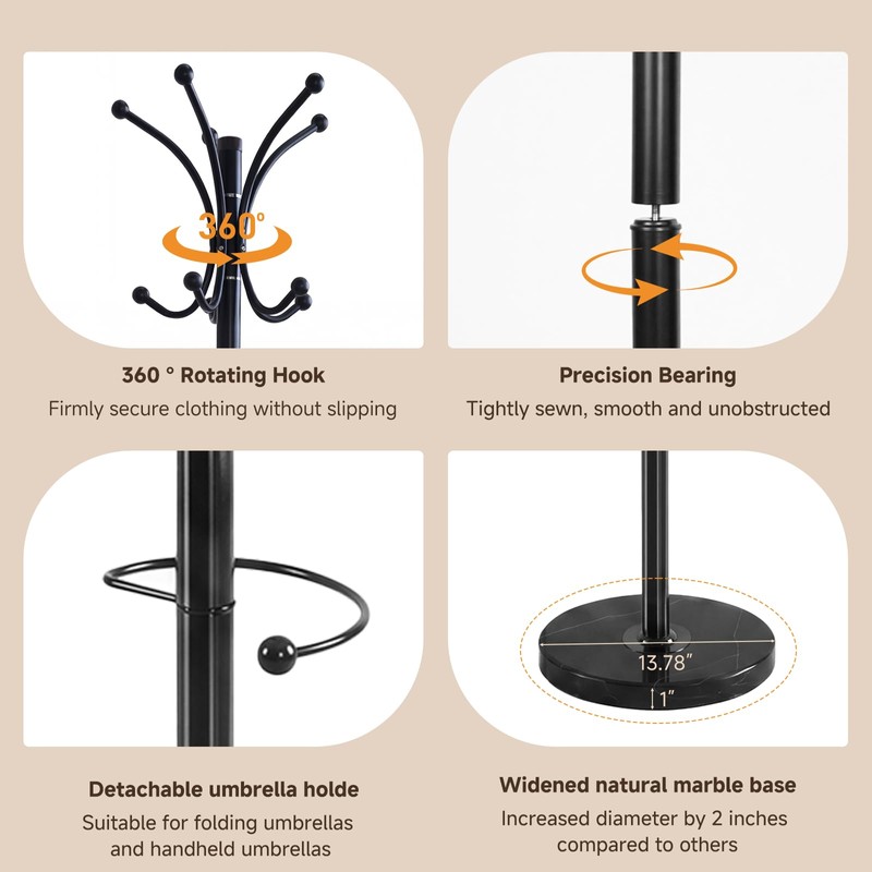 DongRong Marble Base Coat Rack Freestanding, 360° Rotary 16 Hooks