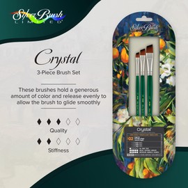 Silver Brush Limited CR-6821S Crystal Angle Set, Paintbrushes for Watercolour, & Acrylic Painting, Set of 3, 1/4, 1/2, & 3/8 Inch Angle Brushes, Short Handle