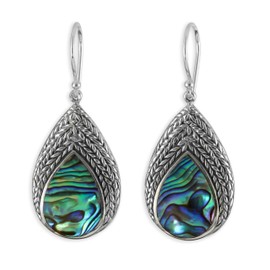 ISLAND PIERCINGS Elegant 925 Silver and Abalone Mother of Pearl Earrings Pendant Design Handmade SER397, Mother of Pearl