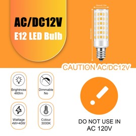 12V 40W E12 LED Candelabra Light Bulbs 4W Warm White 3000K 460Lm Low Voltage AC12-24V/DC10-30V for RV Camper Marine Boat Landscape Lighting Lamp,Non-dimmalbe, 4-Pack