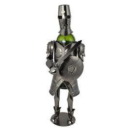 Wine Bottle Holder Knite 19" Tall with Bottle Stopper – Handmade Metal Wine Rack, Rustic Home Décor in Silver